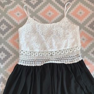 White and black fit and flare dress
